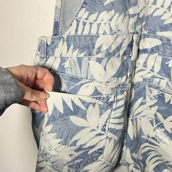 Zara Trafaluc Overalls Shortalls Size Medium Floral Acid Wash Denim Adjustable - Picture 7 of 13